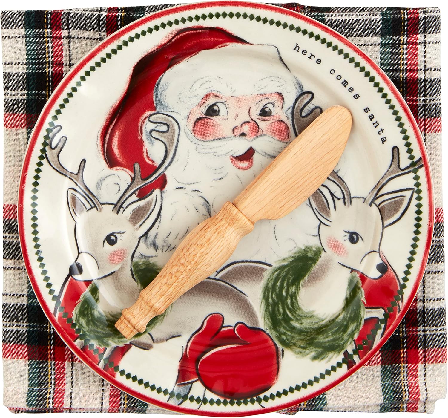 Mud Pie Christmas Appetizer Set, Santa, plate 6 1/2" dia