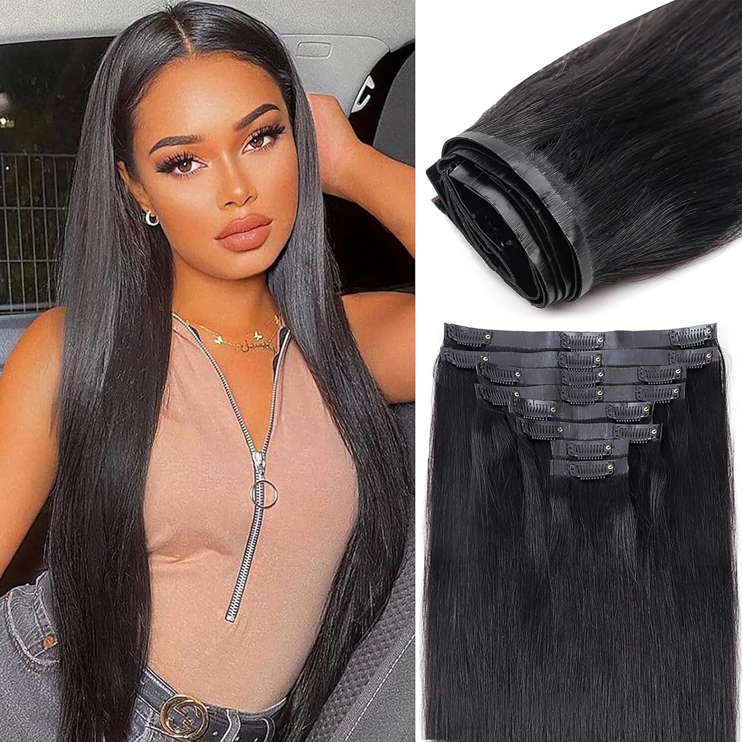 Amazon.com : Seamless Clip in Hair Extensions for Black Women Pu Clip ...