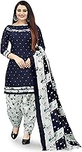 Rajnandini Women's Navy Blue Cotton Printed Unstitched Salwar Suit Material