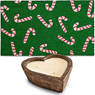 MAINEVENT Candy Cane Mat & Wooden Dough Bowl Candle Heart