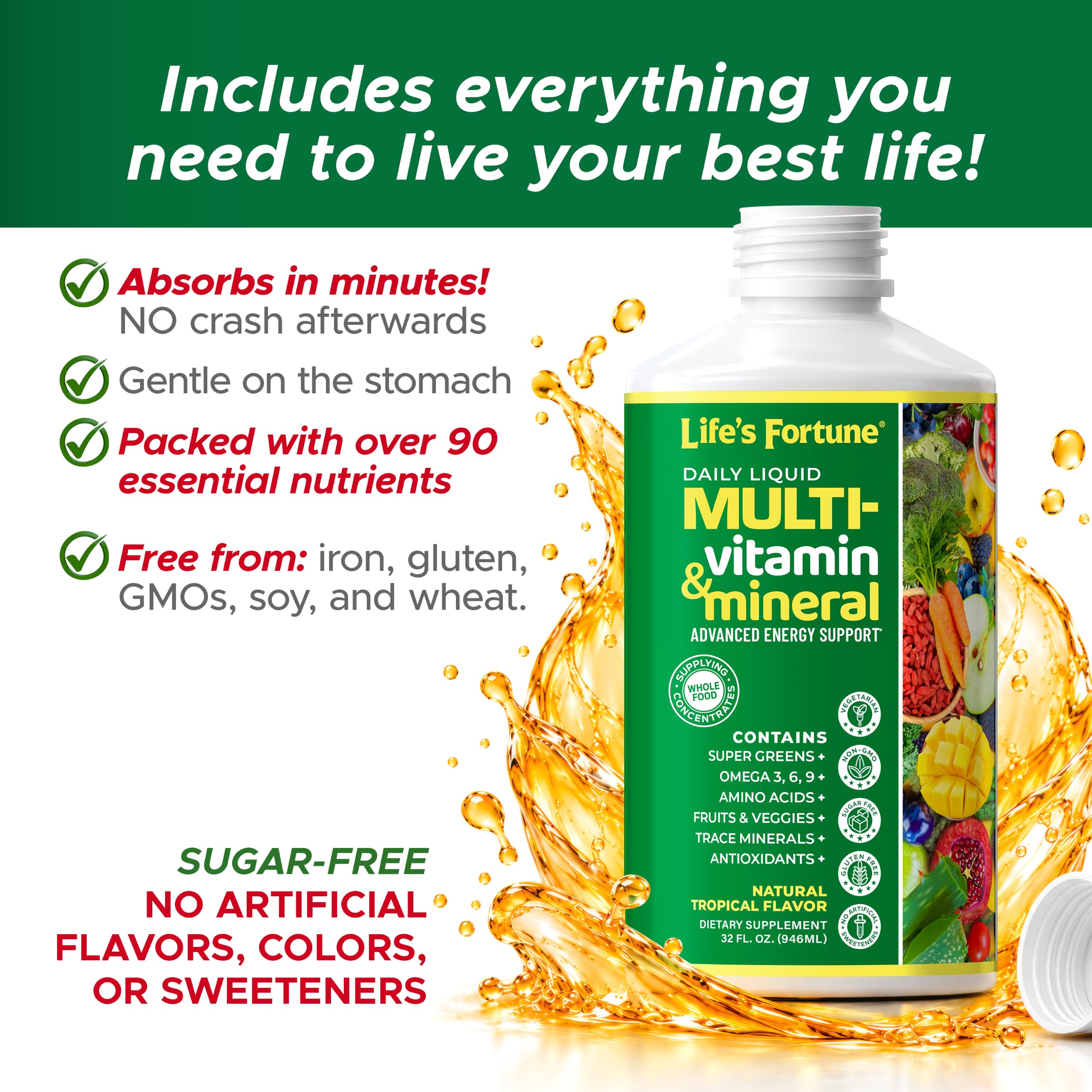 Life’s Fortune Liquid Multivitamin for Adults and Seniors – Fast Absorption Vitamins and Minerals with 90+ Nutrients for Energy and Immune Support – Easy to Digest, Sugar Free, Tropical Flavor, 32 oz — Amazon image 4