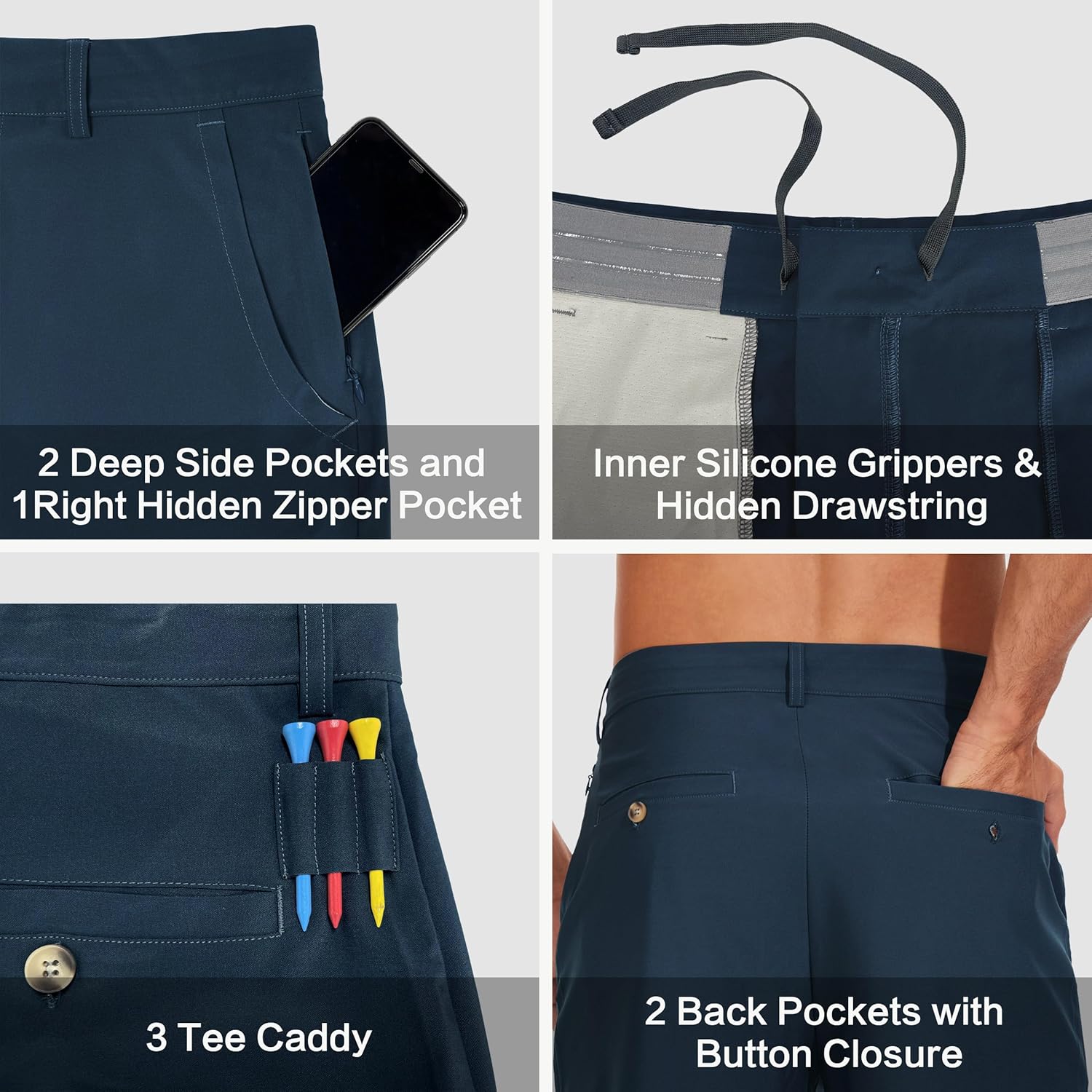 JWM Mens 9" Stretch Golf Shorts - Lightweight Hybrid Casual Dress Work Flat Front Shorts with 5 Pockets Quick Dry UPF50 Navy - Image 4