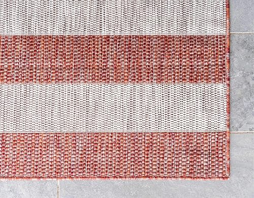 Miniatura 7 de Unique Loom Outdoor Striped Collection - Alfombra envejecida a rayas (4 pies 1 pulgada x 6 pies 1 pulgada, rectangular, rojo óxido y gris)