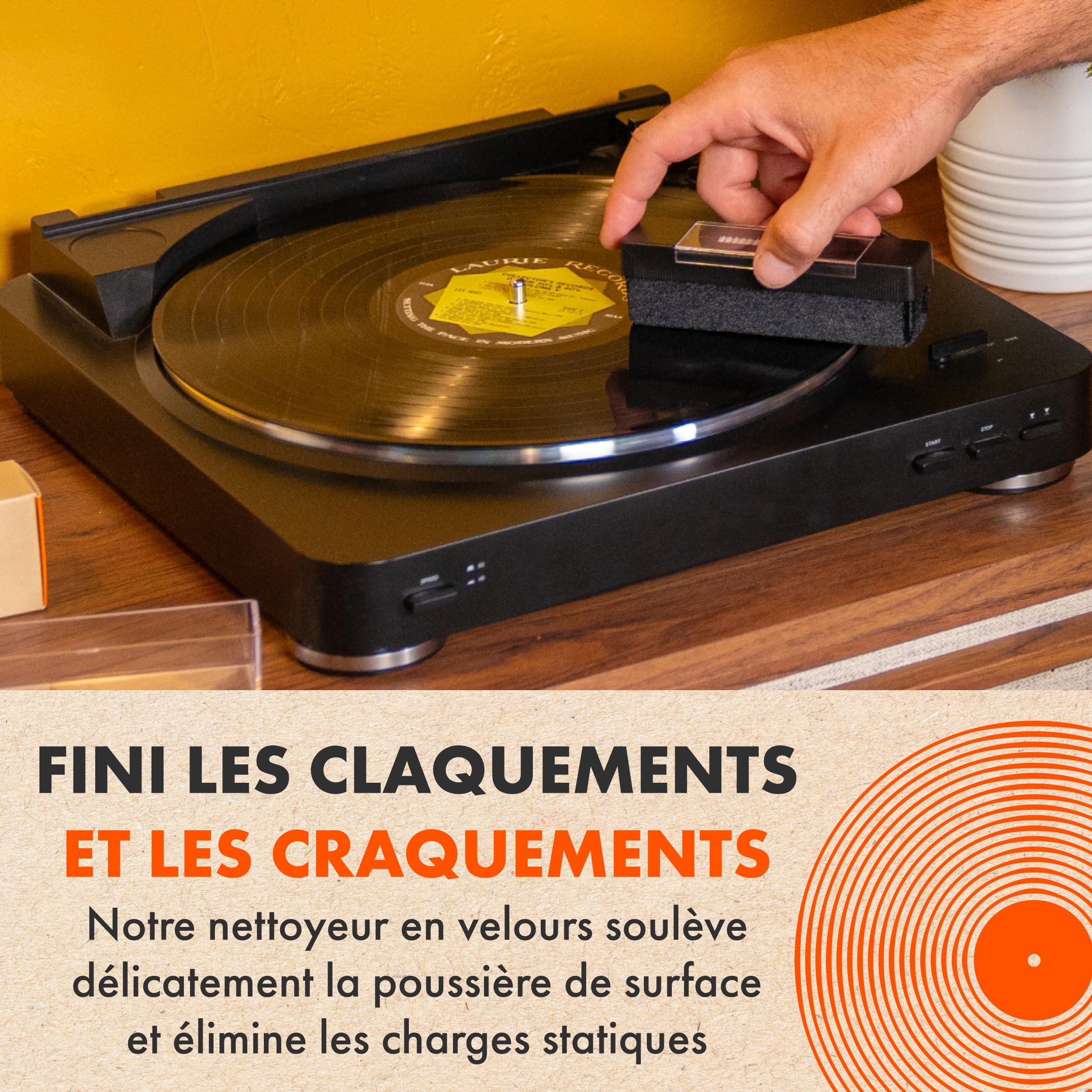 Kit Nettoyage Vinyle par SPINCARE | 5-en-1 Nettoyante pour LP Disques Vinyle, Antistatique Tampon Nettoyant en Velours, Support De Séchage/Présentoir Et Brosse pour Pointe De Lecture