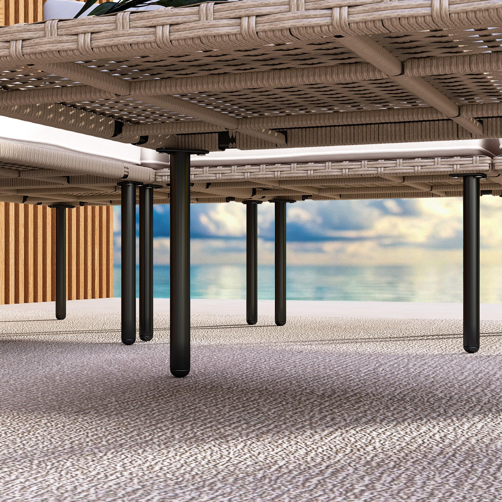 Outsunny Conjunto de Jardín Exterior de Ratán Sintético de 5 Piezas Muebles de Jardín Exterior Incluye 2 Sofás Esquineras 1 Sofá de Exterior 1 Taburete 1 Mesa de Centro con Cojines Crema