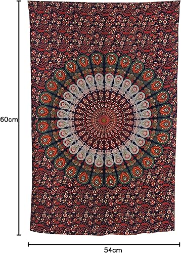 Miniatura 92 de Tapiz hippie indio bohemio psicodélico dorado mandala de pavo real azul dorado para colgar en la pared (naranja marrón, King (88 x 104 pulgadas)