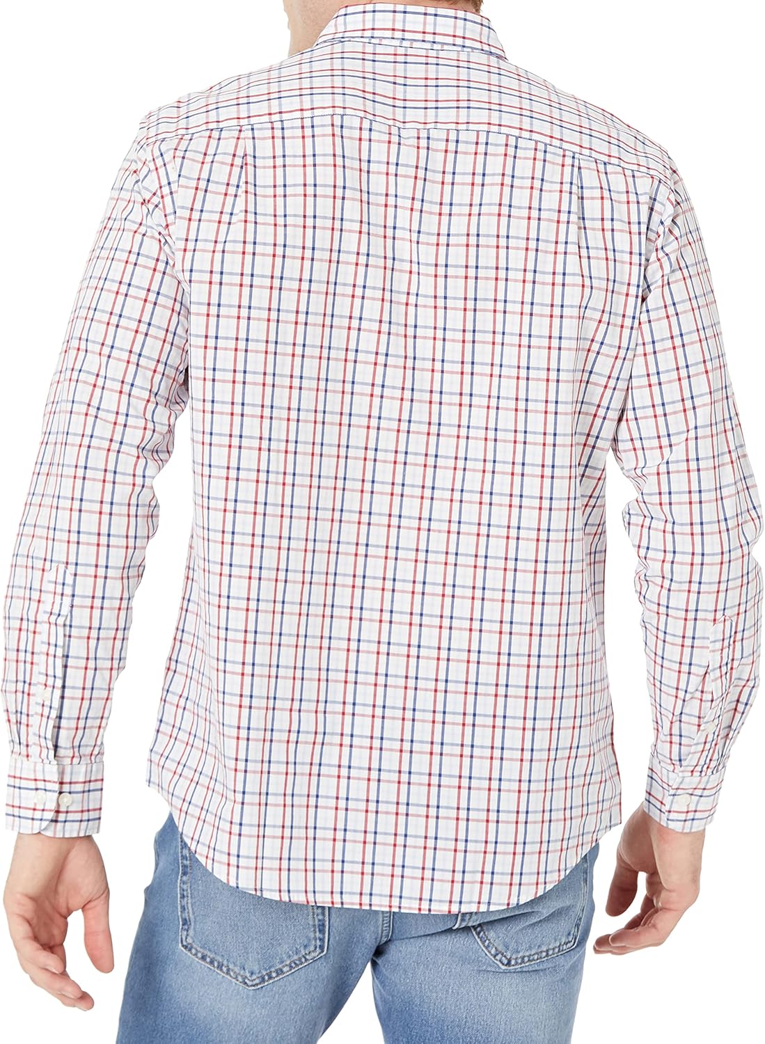 Amazon Essentials Men's Regular-Fit Long-Sleeve Casual Poplin Shirt Medium Red White Blue Plaid