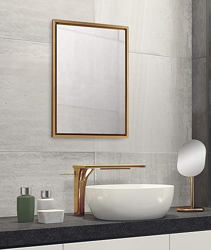 Miniatura 4 de Kate and Laurel Evans Glam - Espejo de pared con marco flotante, 18 x 24 pulgadas, dorado, elegante espejo rectangular