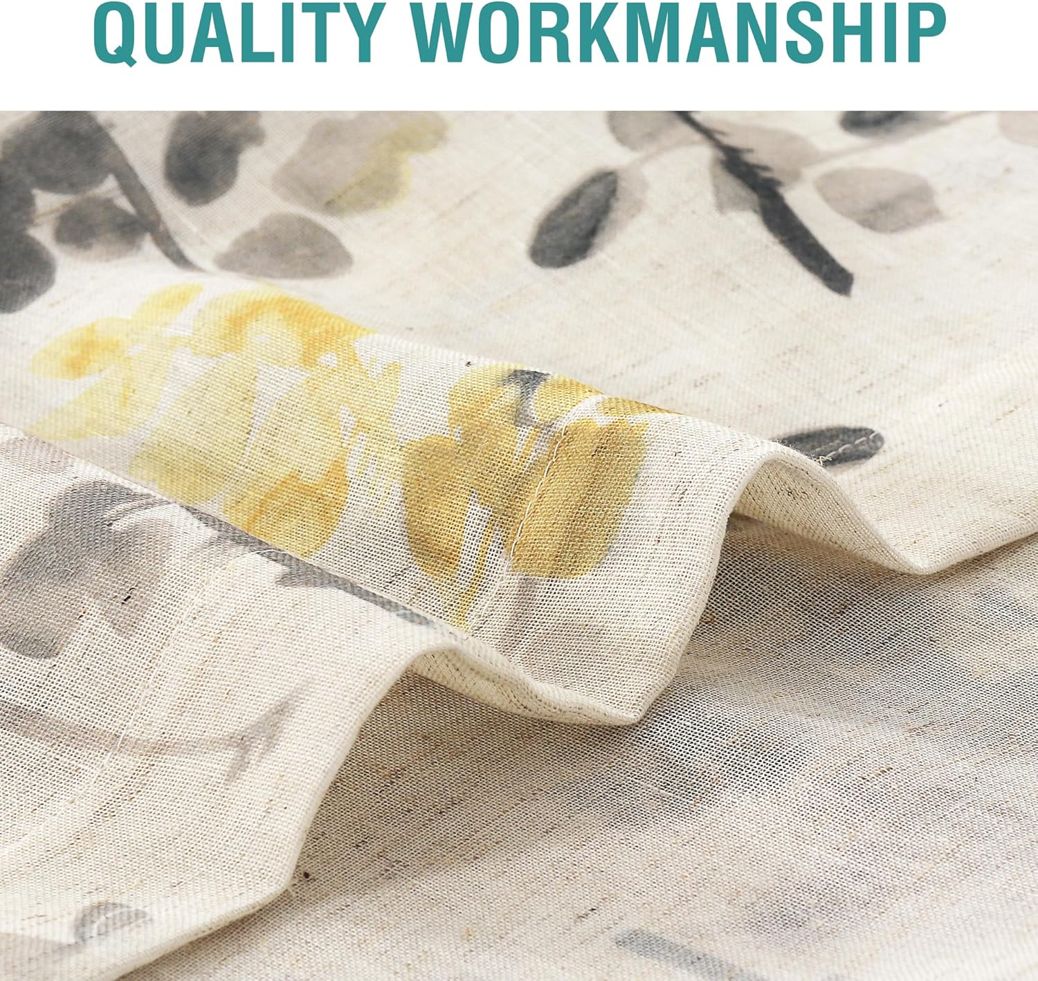 Printing Semi Sheer Curtains Sheer Linen Curtains 84 Inch Long for Living Room Bedroom Classical Floral Printing Window Treatment Grommet 2 Panels (Grey/Yellow, 52''Wx 63''L)