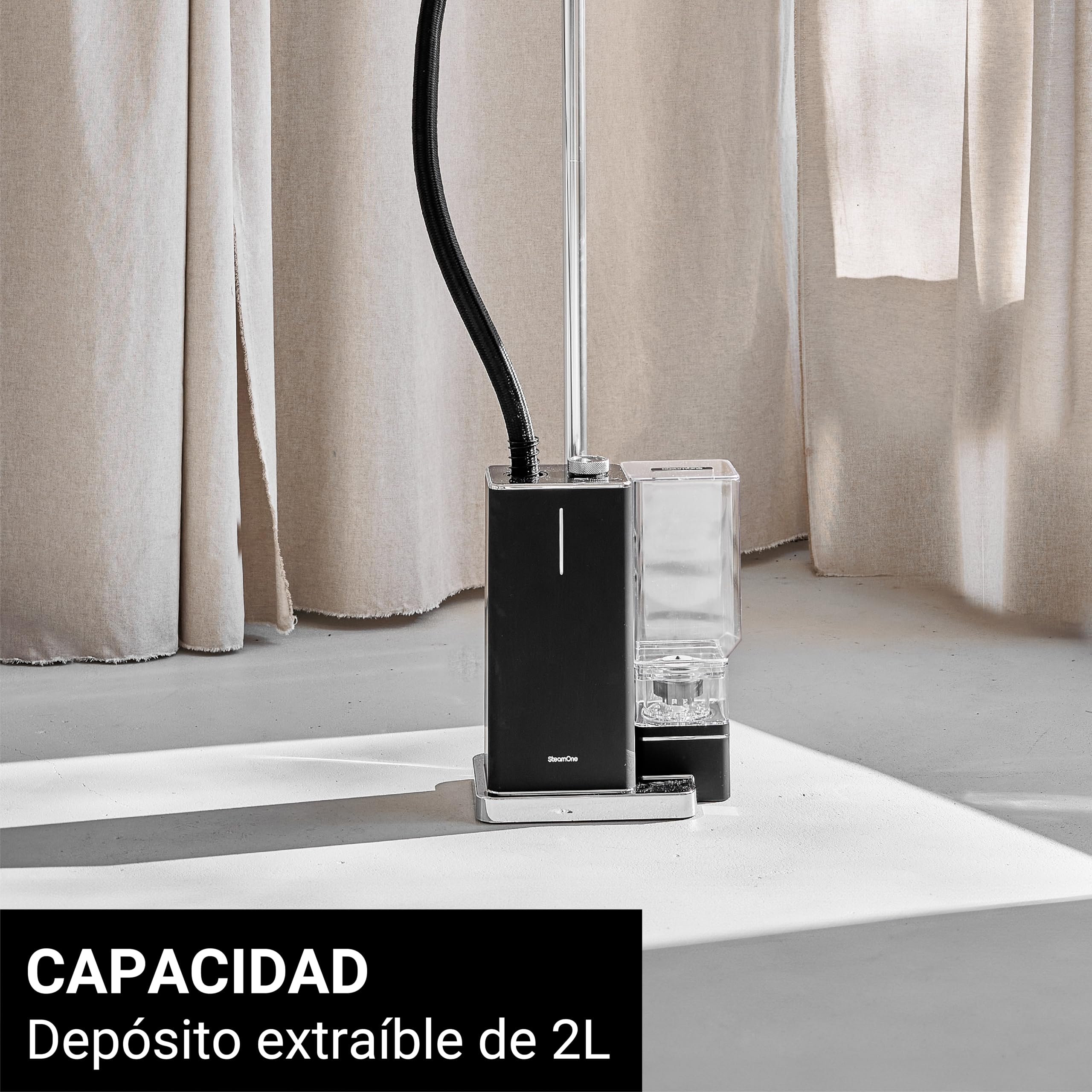 SteamOne Vaporizador Vertical Steamer Negro 2300W - Depósito 2L | Vaporizador Vertical George 2, 2300W, Depósito 2L, 45min Autonomía, 3 Modos, Listo en 35s, Percha Incluida, EUES200BV2