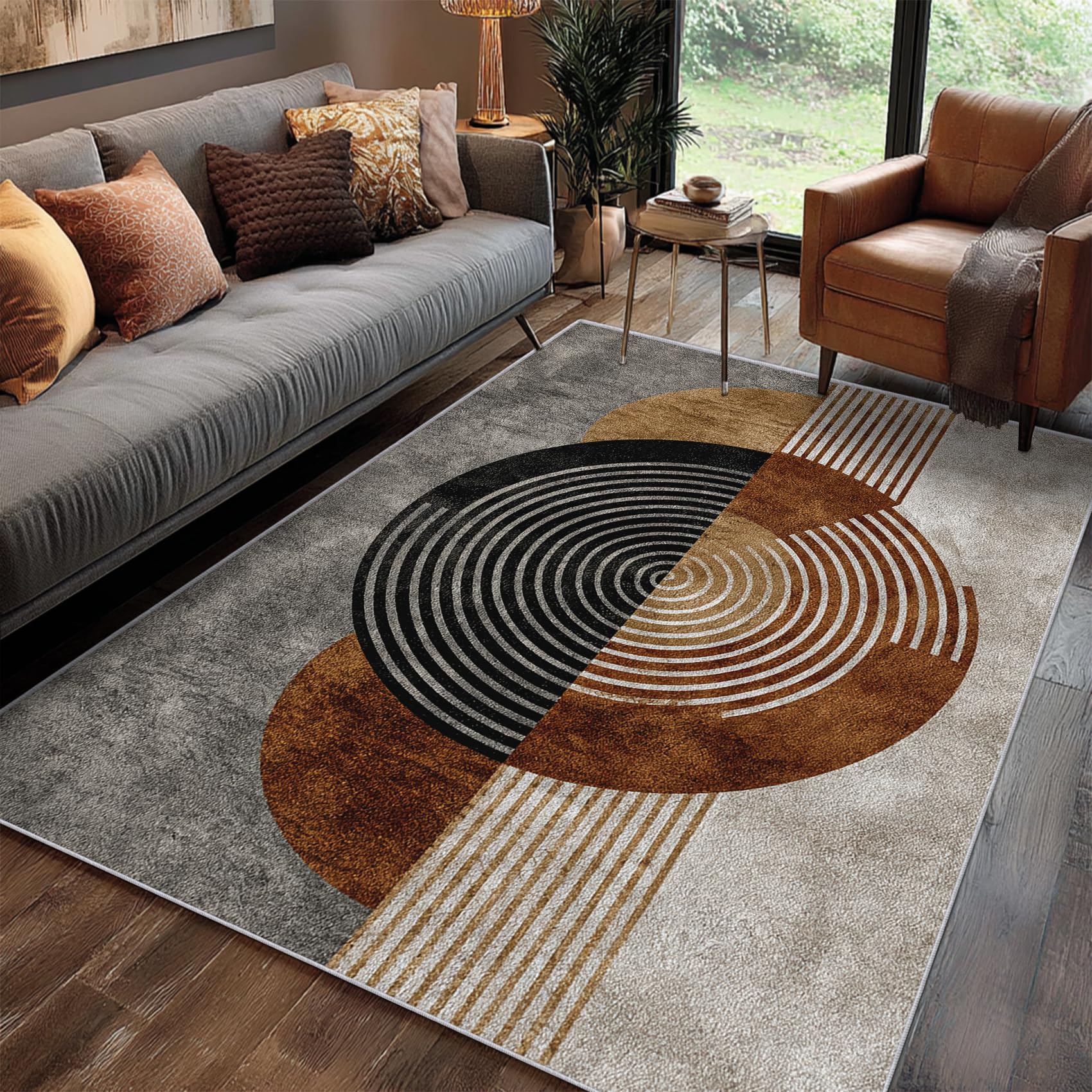 Générique Tapis Salon Mid Century Modern 140x200, Decoration de Chambre Motif Géométrique Rétro, Tapis Lavable en Machine, Doux Antidérapant Poil Ras Grand Carpet CV63