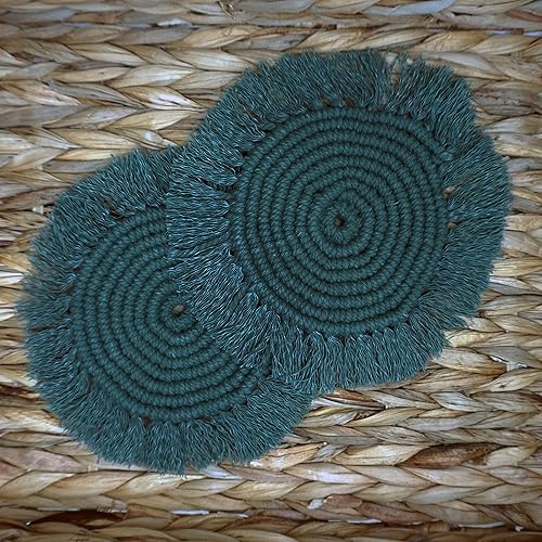 Juego de 2 posavasos de macramé 100 % algodón hechos a mano en la India, elegantes y absorbentes, de 6 pulgadas, redondos, tejidos, bohemios, con