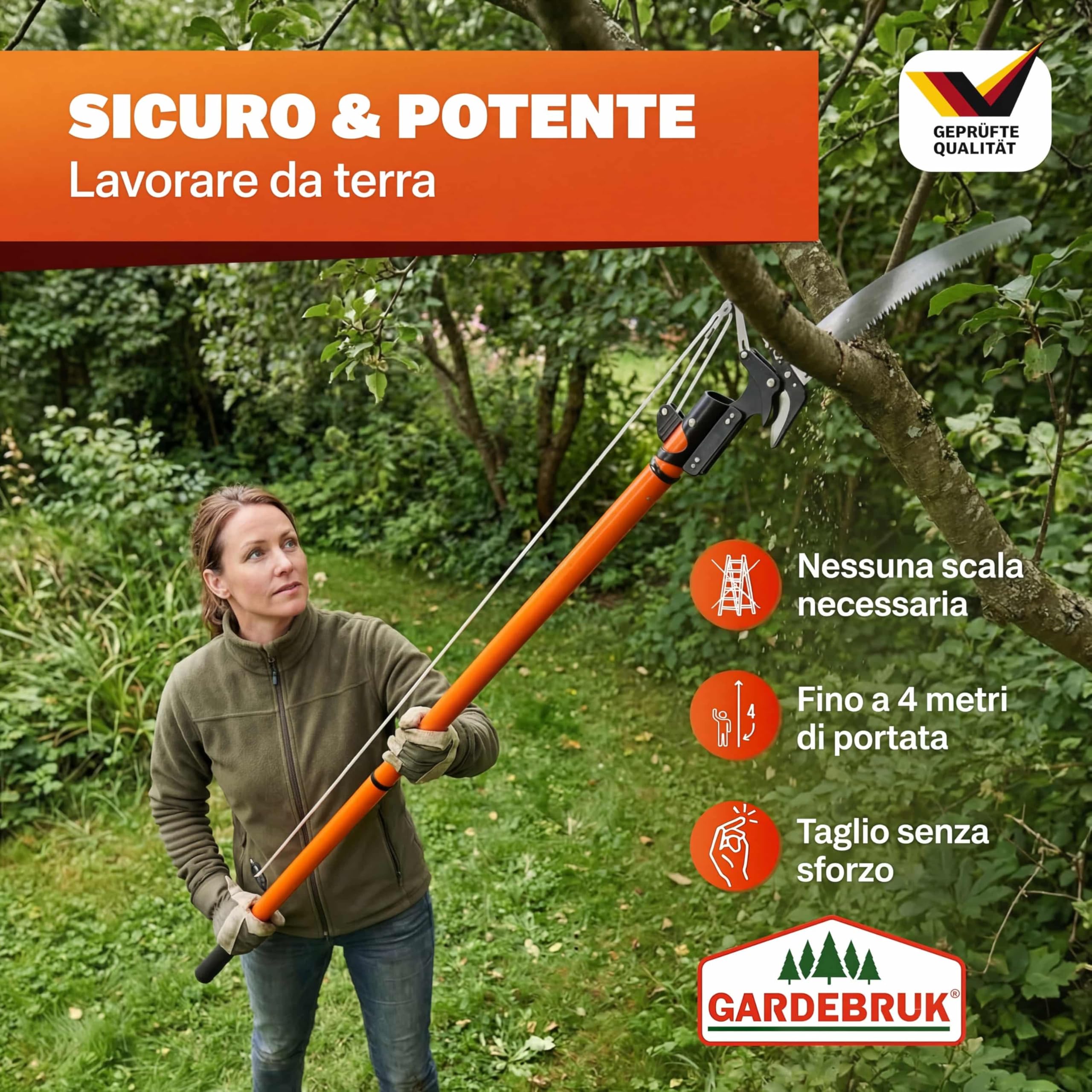 DEUBA® Seghetto Telescopico per Potatura Rami 2in1 Svettatore Cesoia Altezza Max 4 M Cavo in Nylon Segaccio Telescopico