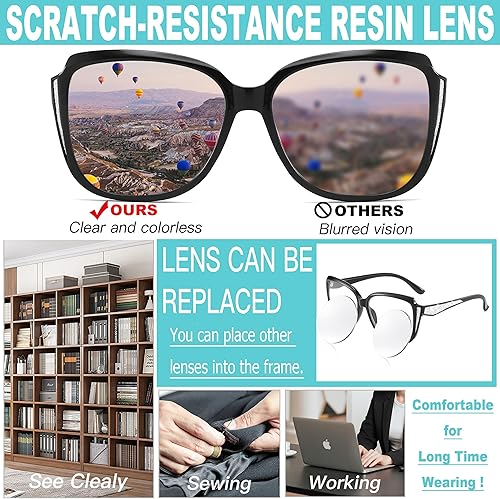 Miniatura 5 de TOVEEN Elegantes gafas de lectura de ojo de gato, lentes de sol de gran tamaño con cadena de lentes de moda portátiles para mujeres