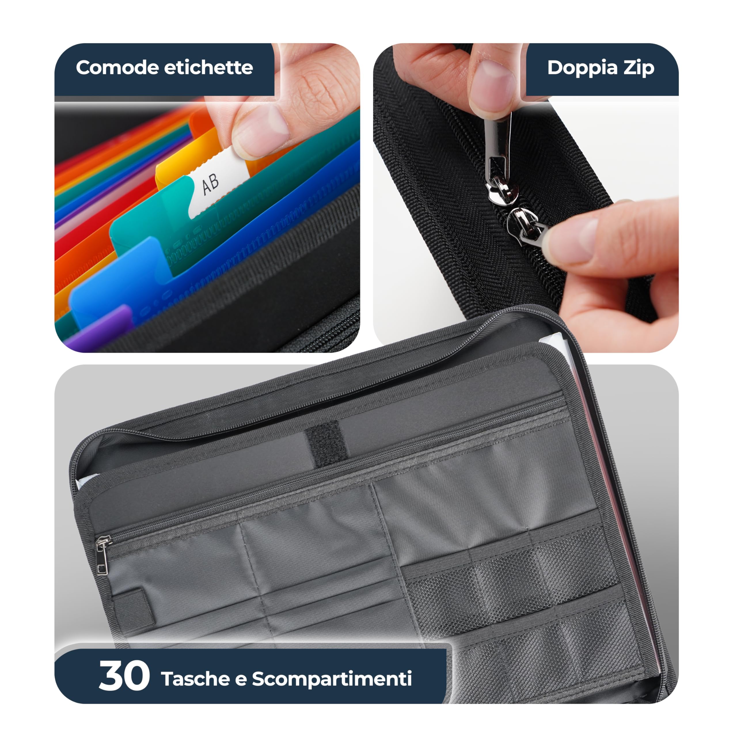 Cartella Portadocumenti in Eco Pelle Nera Porta Documenti A4 12 Slot Carte Organizer Ufficio Viaggio 36x26x5 cm