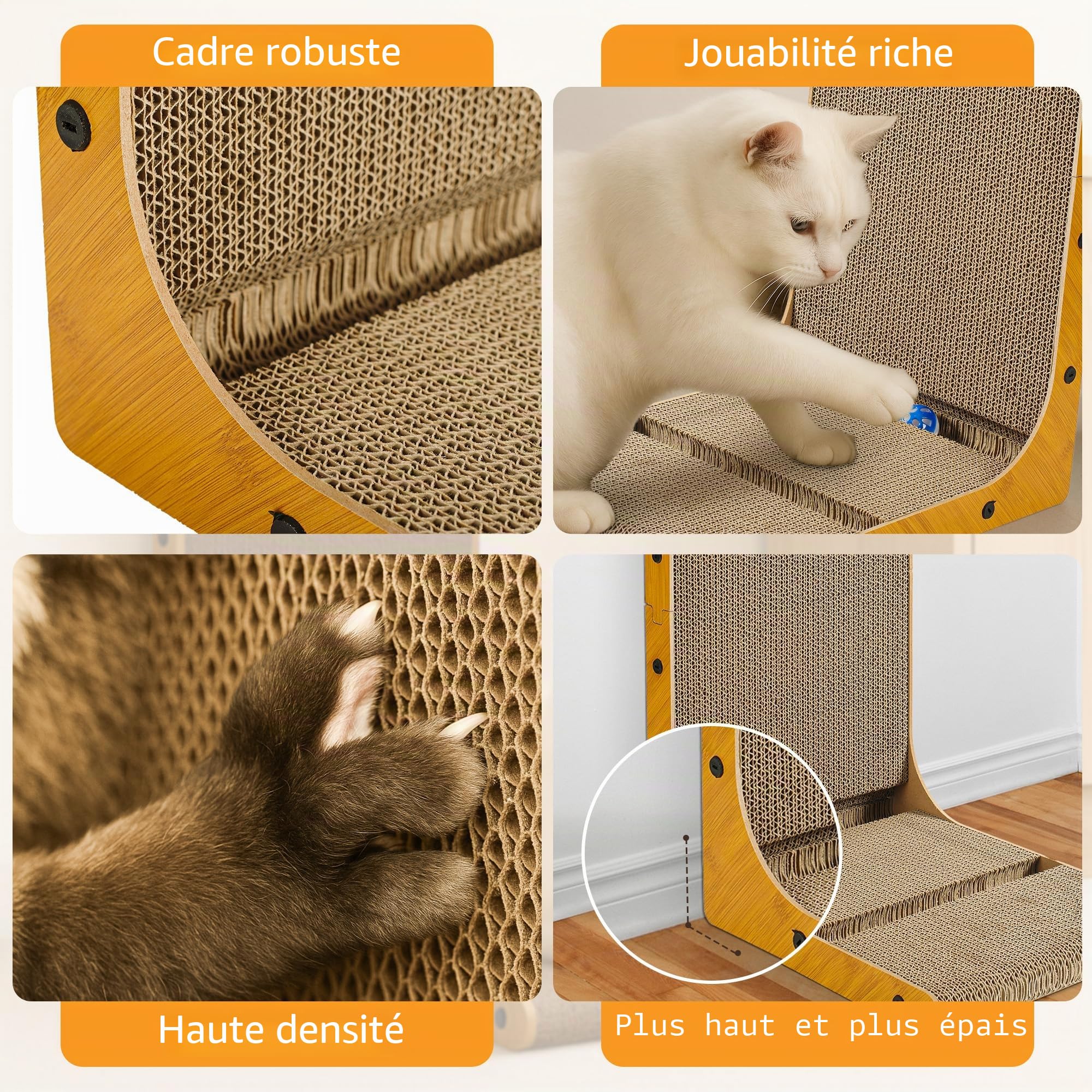 Griffoir pour Chat - Grattoir Chat 70 cm en Forme de L avec Jouet - Tapis à Griffes en Carton Ondulé Haute Densité - pour Mur et Canapé