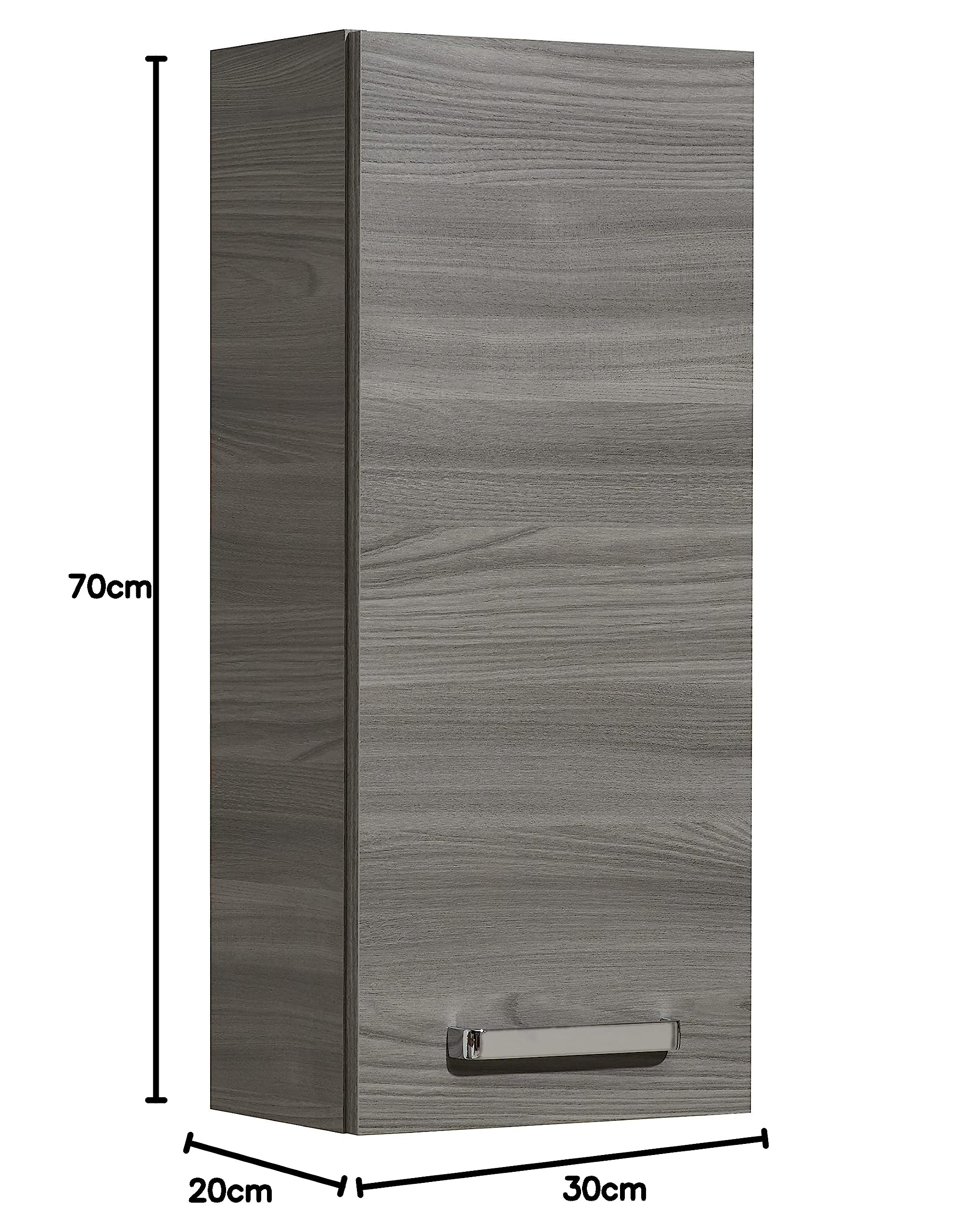 Pelipal Badezimmer Hängeschrank Quickset 912 in Sangallo Grau quer, 30 cm breit | Bad Wandschrank mit 1 Tür und 2 Einlegeböden