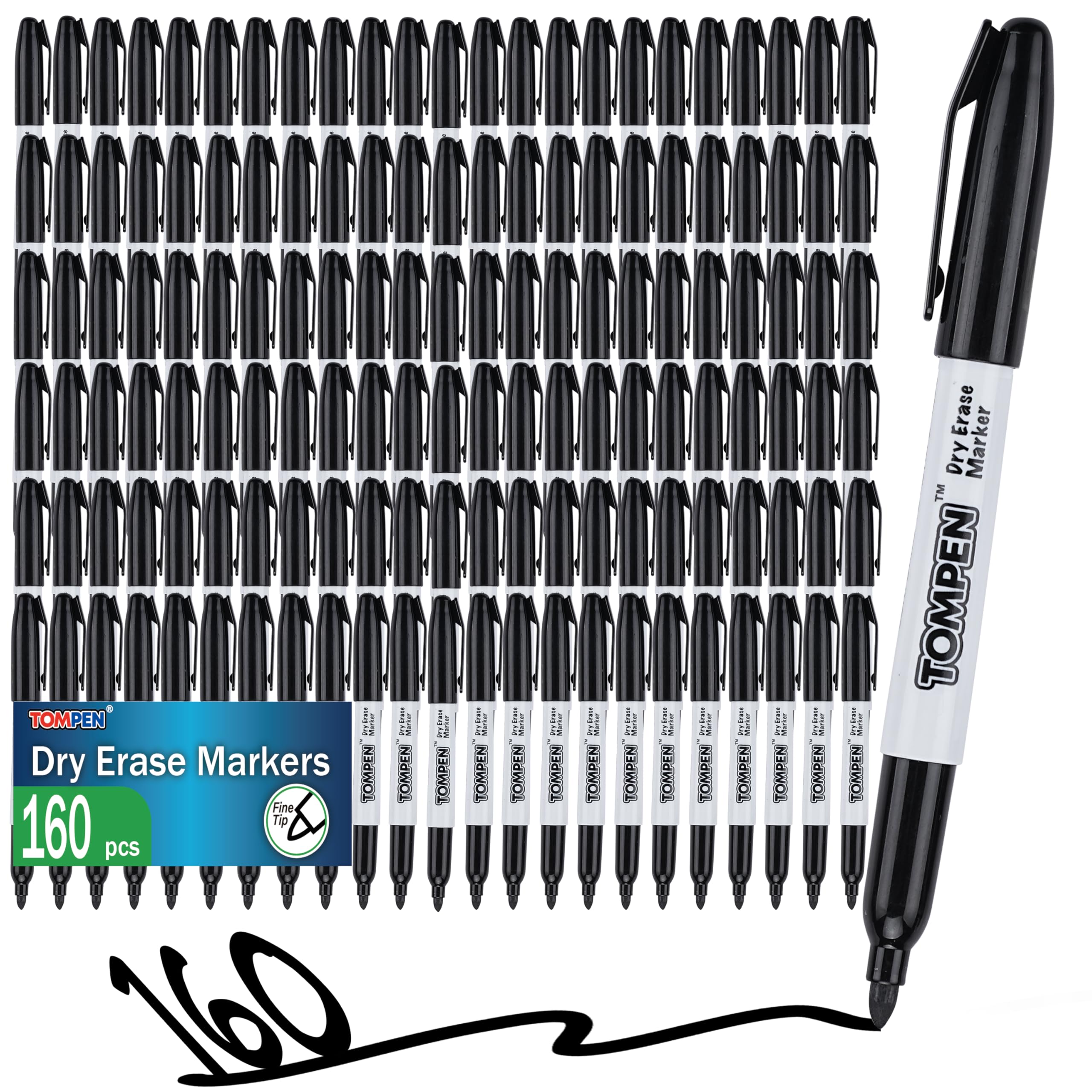 Dry Erase Markers Black 160 Bulk Pack Fine Tip Low Odor Quick-Drying Whiteboard Markers for Office Home School