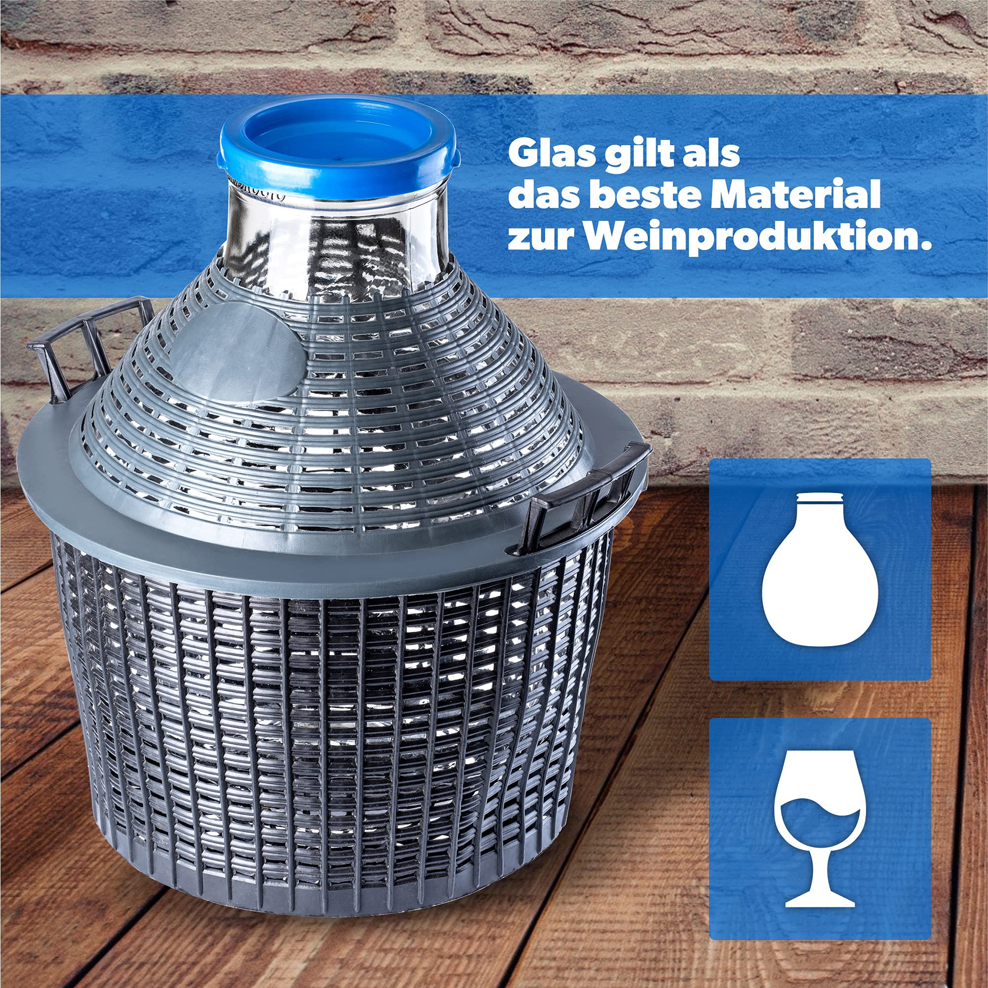 KADAX Glasballon, Palloncino di fermentazione con Cesto di plastica, Atura Ampia, Tappi in Gomma, Palloncino da Vino, Palloncino in traghetto in Vetro, Bottiglia, Bottiglia di Vetro (15L)
