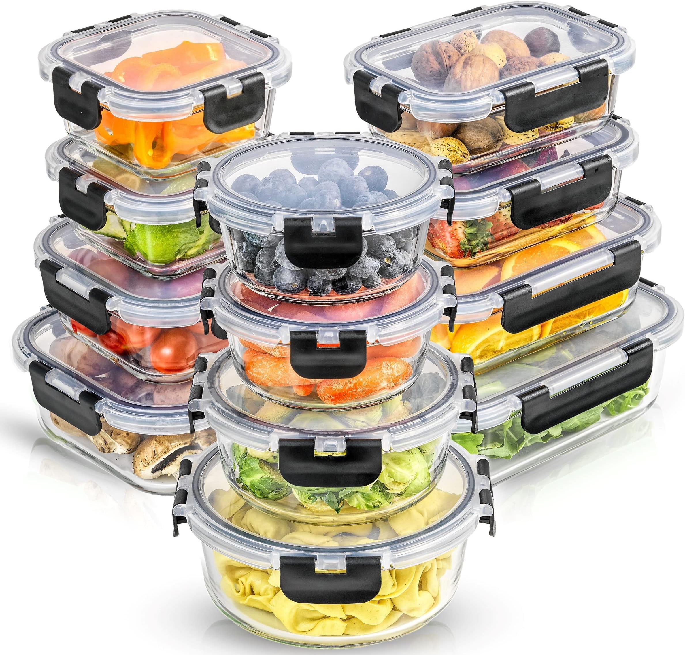 - 24pc Borosilicate Glass Storage Containers with Lids | 12 Airtight/Freezer Safe Food Storage Containers for Pantry and Kitchen | Meal Prep Container for Lunch | Glass Tupperware Set