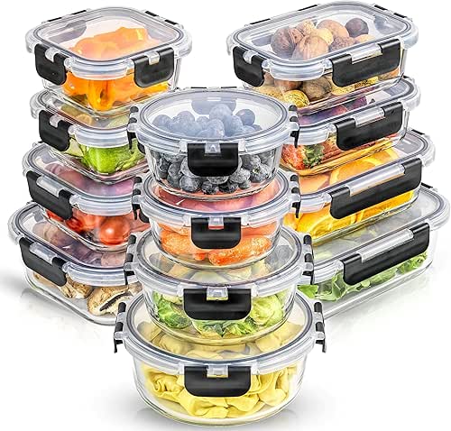 JoyJolt 24pc Borosilicate Glass Storage Containers with Lids | 12