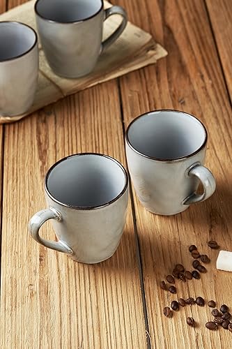 Miniatura 5 de famiware Juego de 4 tazas de café redondas con asa para cacao, leche, chocolate caliente, té o agua, tazas de cerámica para cocina, esmalte