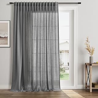 Blazer Grey Sliding Glass Door Curtains Linen 100 Inch Extra Wide Back Tab Curtain Living Room Semi Sheer Grey Farmhouse Modern Patio Room Divider Light Filtering Drape 1 Panel W100xL96