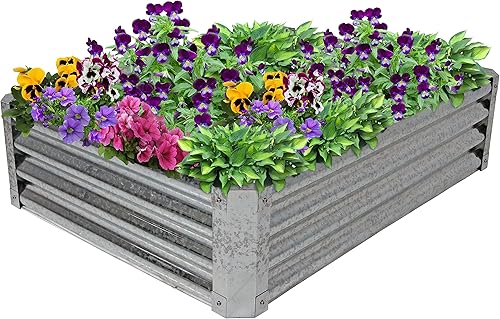 Sunnydaze - Arriate de metal elevado, acero galvanizado, 48 pulgadas, rectangular, kit para plantas y verduras, 12 pulgadas de profundidad