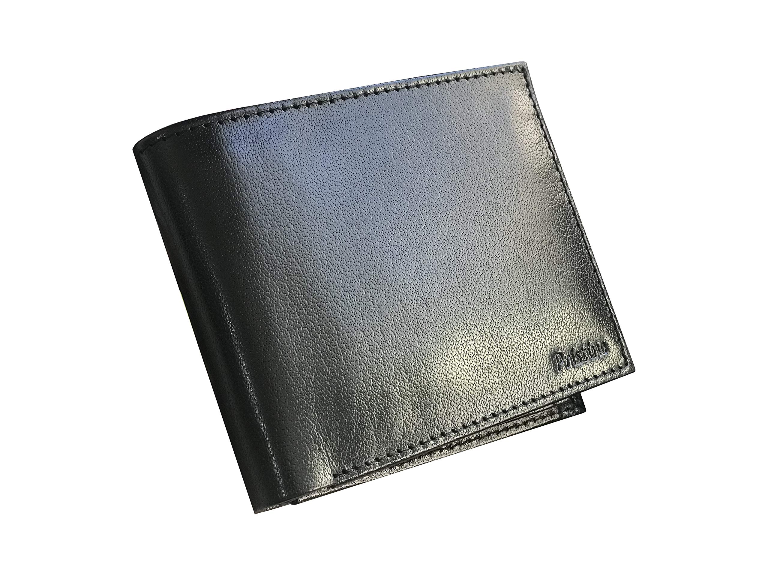 Pristine Wallets Mens Leather Wallet, RFID Blocking Wallet, Genuine Leather Wallets for Men Bifold Card Holder Wallets for Men Coin Pocket 2 Compartments Card Holders ID Window Hidden Pockets - Black