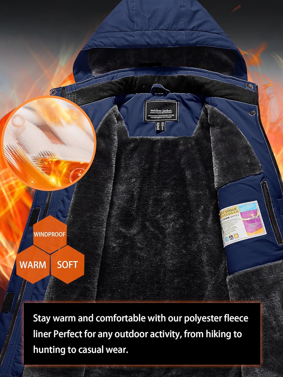 TACVASEN Women's Winter Jacket Waterproof Ski Jackets Snow Coat Warm Fleece Rain Jacket with Hood Windbreaker - Image 5