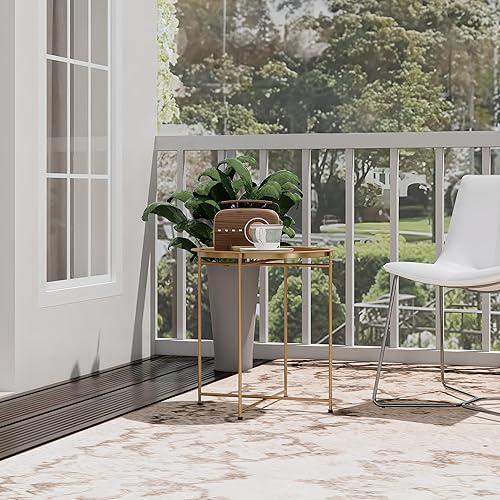 Miniatura 2 de XIV Mesa auxiliar redonda, mesa auxiliar plegable, mesa auxiliar pequeña de metal con bandeja extraíble para sala de estar, dormitorio, balcón