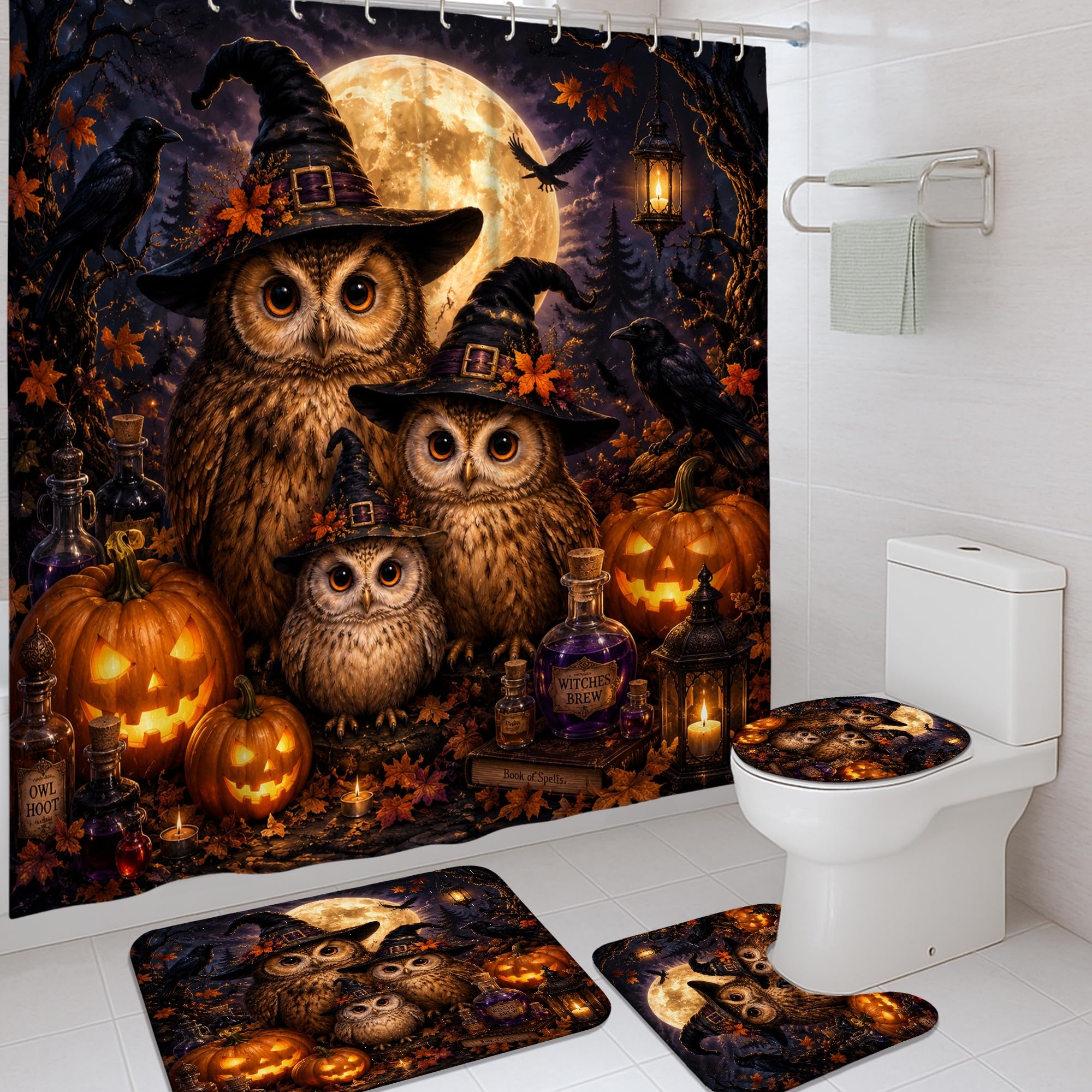 Rideau de douche anti-moisissure Halloween en tissu orange étanche pour éviter les projections