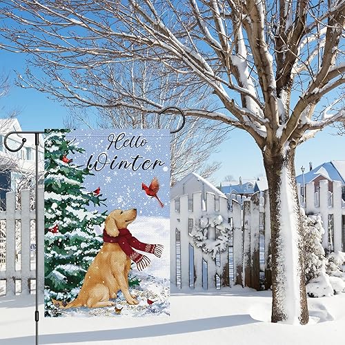 Miniatura 3 de Louise Maelys Bandera de jardín de perro Golden Retriever de invierno de 12 x 18 pulgadas, de doble cara, de arpillera, pequeña, de bienvenida, para