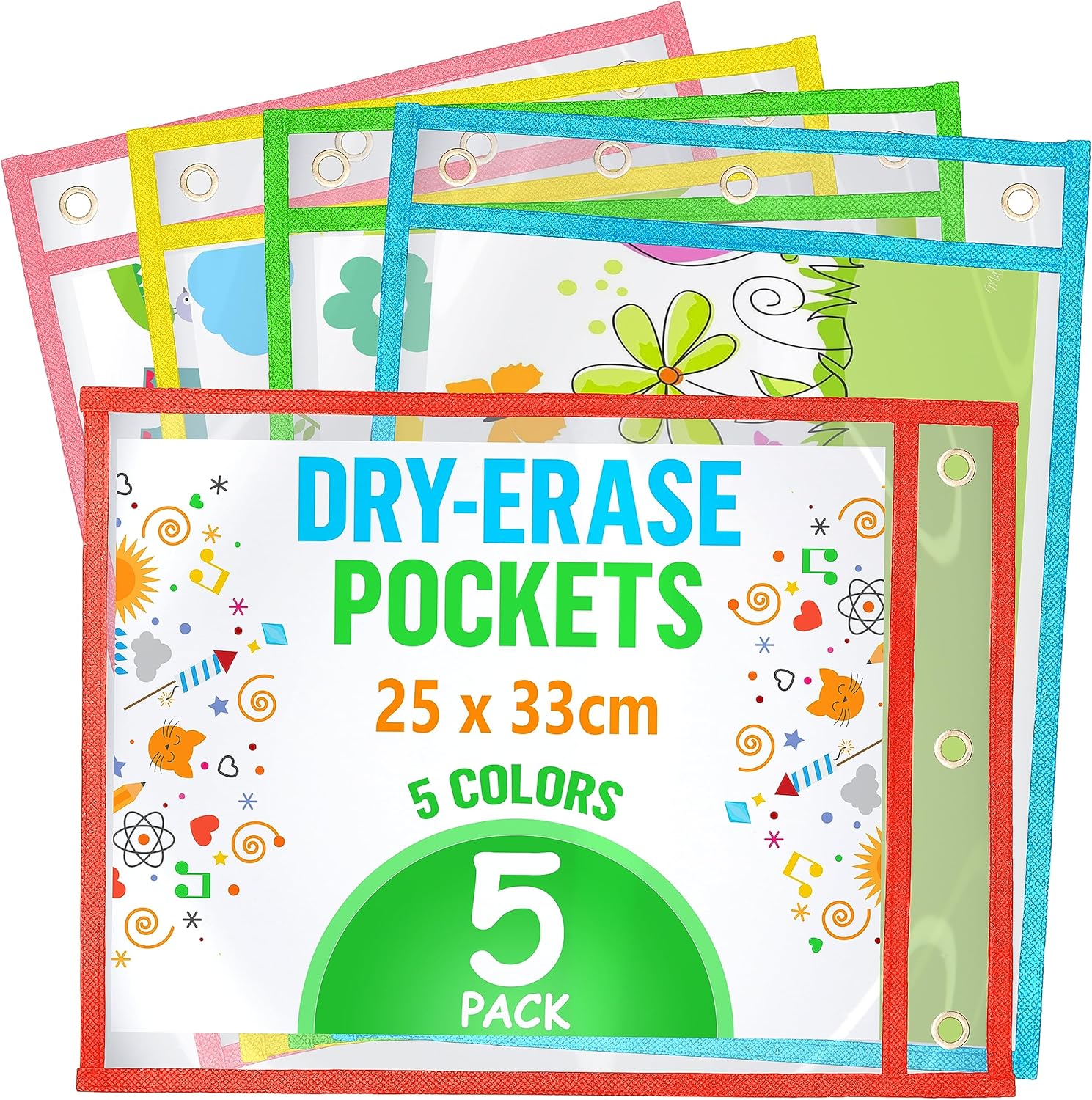 5 Pack Dry Erase Pockets Reusable Sleeves A425x33 cm Dry Erase Pocket