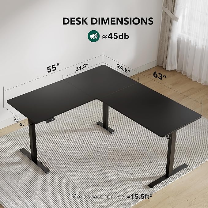 Escritorio Ajustable Electrico L-Shaped 160x61cm Negro miniatura 3