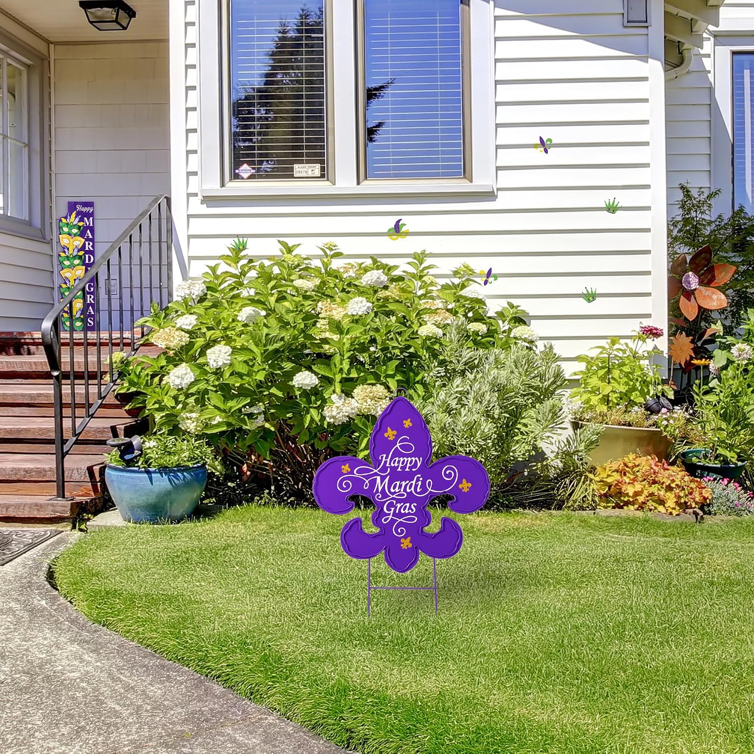 Glitzhome Carnival Outdoor Decorations, 24" H Metal Fleur-de-Lis Yard Stake, Yard Decor for Carnival Outside Lawn Decorations Garden Patio Walkway