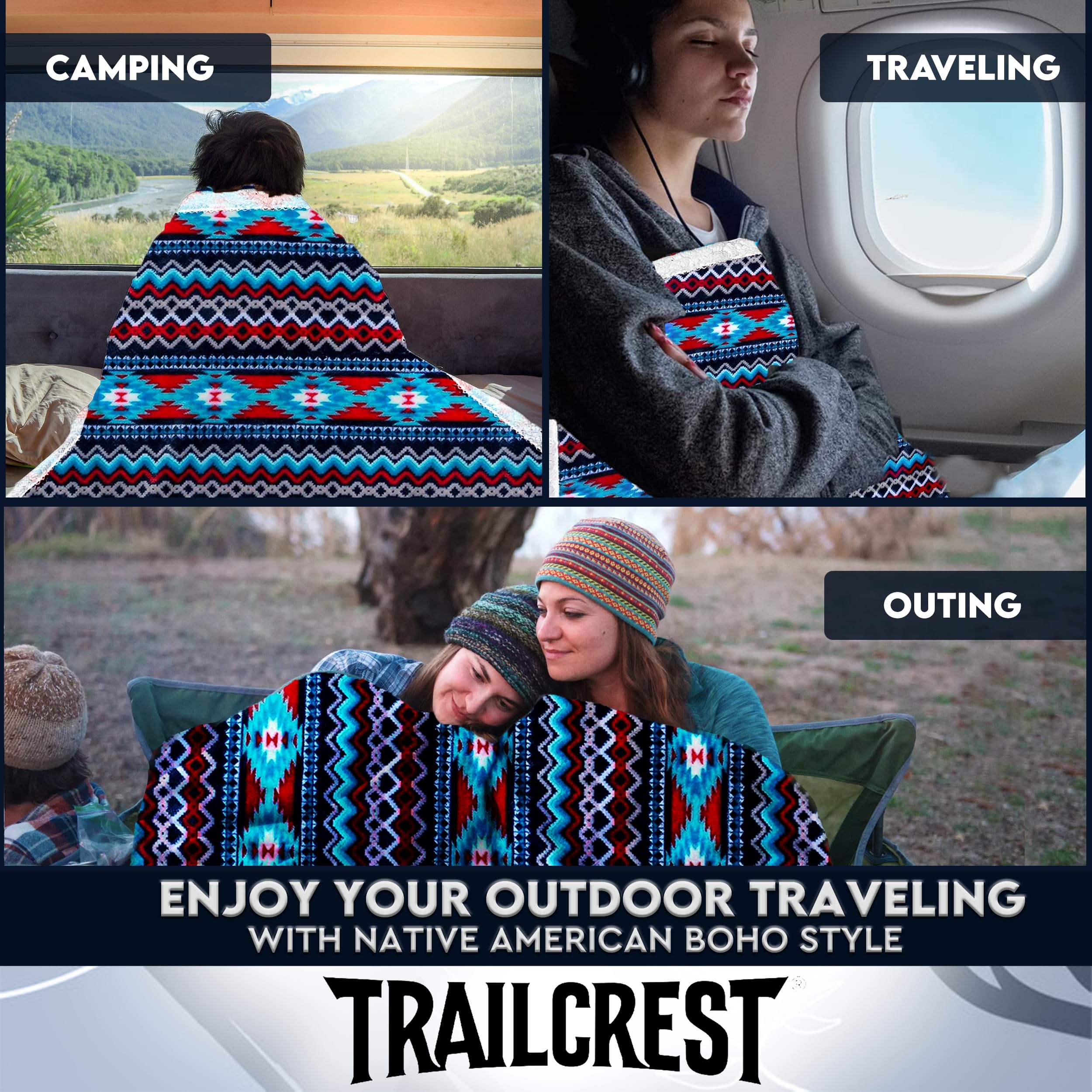 TrailCrest Sherpa-Fleece-Decke - Kuscheliger Überwurf, Azteken-Druck, Für Couch, Bett & Camping
