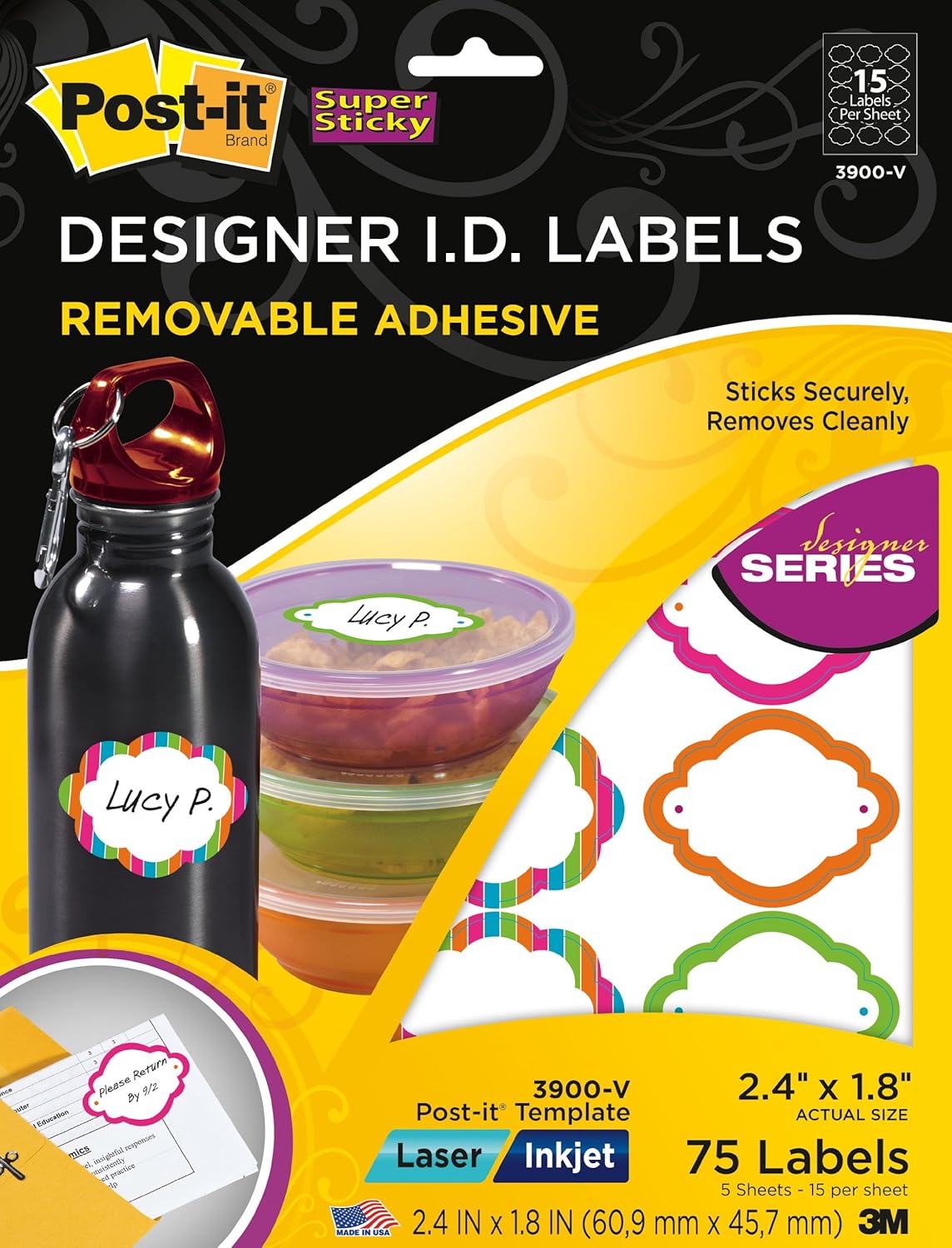 Postit Designer I.D. Removable Adhesive Labels, Pack of