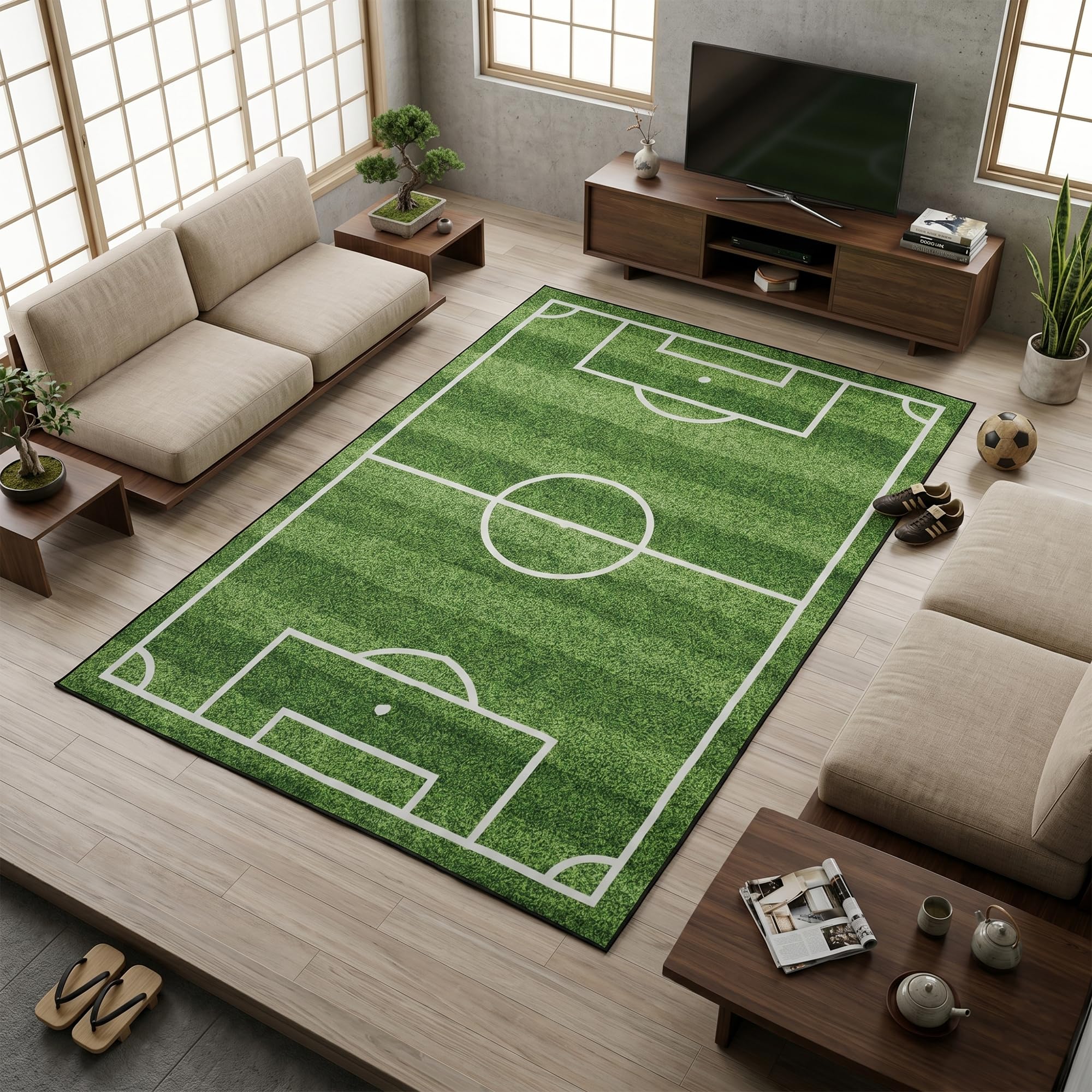 petour Soccer Ball Pattern Rug160x240cm Football Sports Theme Decor Carpet