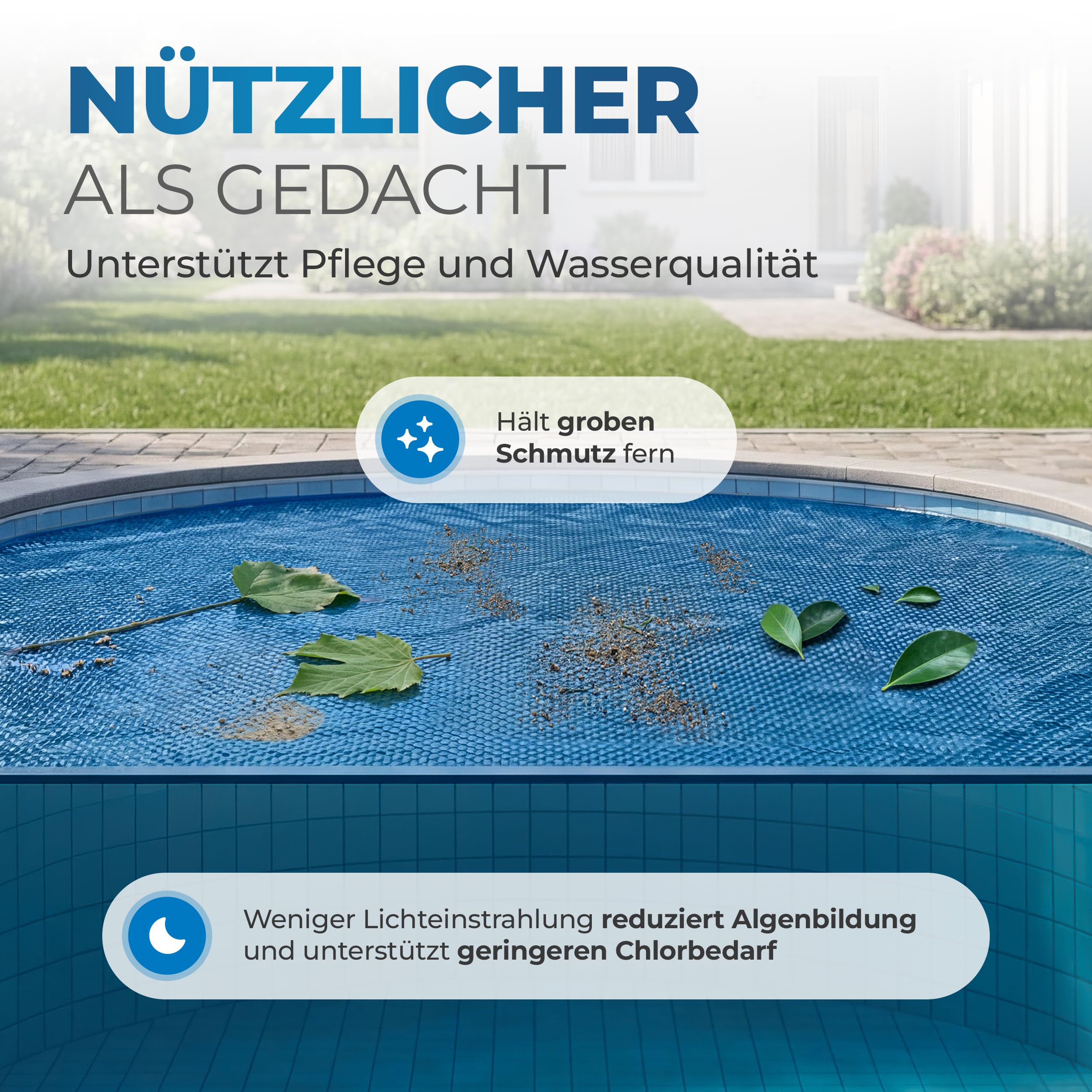 Miganeo Premium Pool Solarplane rund Ø 457 cm | Solarfolie für Pools | schwarz-blau und zuschneidbar | runde Solarabdeckung mit Ø 457 cm für bessere Wärmespeicherung in Pools durch Poolheizung