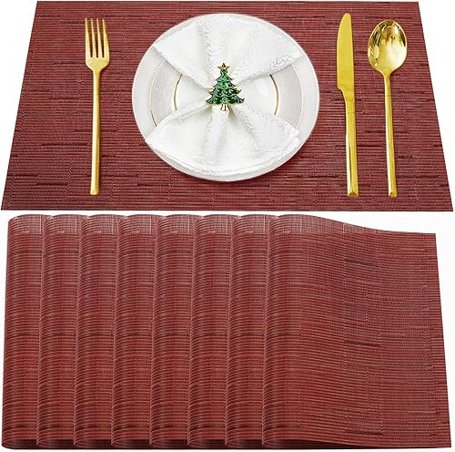 Miniatura 25 de Juego de 6 manteles individuales, lavables, resistentes al calor y a las manchas para interiores y exteriores, manteles individuales de vinilo Negro