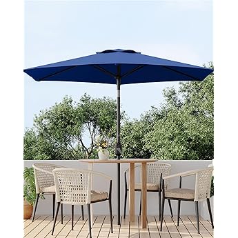7.5FT Outdoor Patio Umbrella, Outdoor Table Umbrella, Market Umbrella With Push Button Tilt and Crank, 6 Sturdy Ribs UV Protection Waterproof for Garden, Deck, Backyard, Pool, Tan