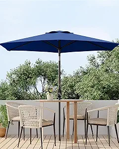 7.5FT Outdoor Patio Umbrella Table Market with Push Button Tilt and Crank, 6 Sturdy Ribs UV Protection Waterproof for Garden, Deck, Backyard, Pool (Navy Blue)