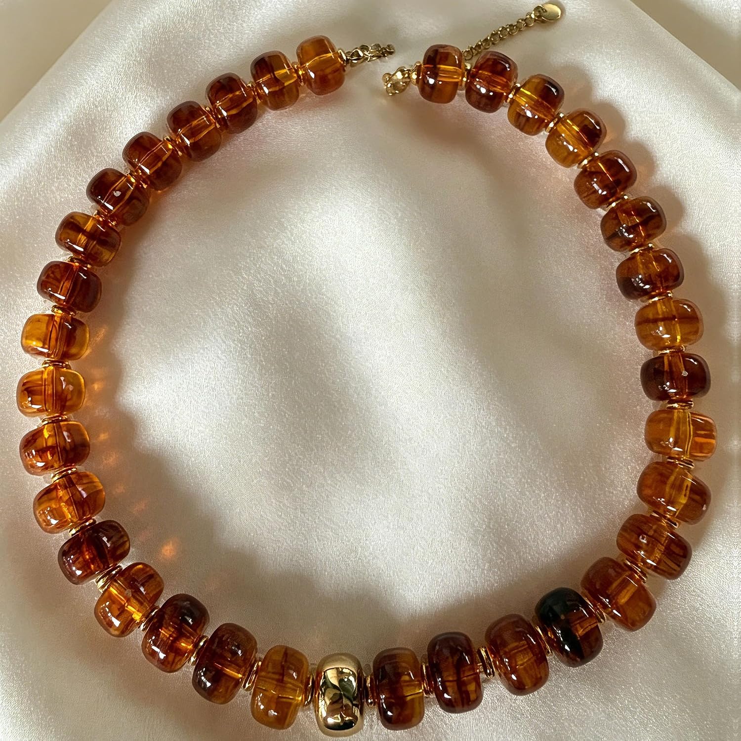 Chunky Colorful Bead Necklace Boho Rainbow Crystal Choker Handmade Summer Beach Jewelry for Women Surfer Style Waterproof Charm 14K Gold Plated Holiday Birthday Gift