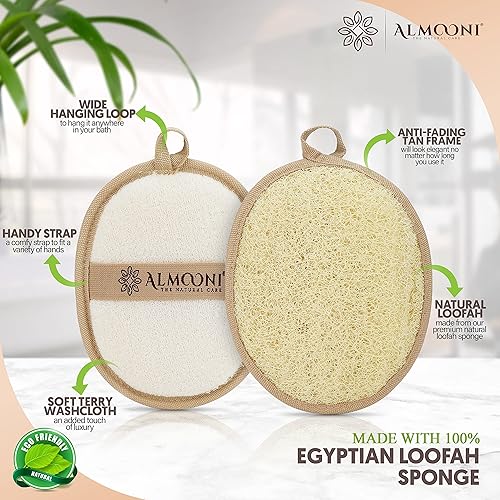 Miniatura 2 de Almooni Exfoliante corporal natural de lufa, fabricado con esponja egipcia natural de lufa para ducha, esponja de lufa para mujeres y hombres, para