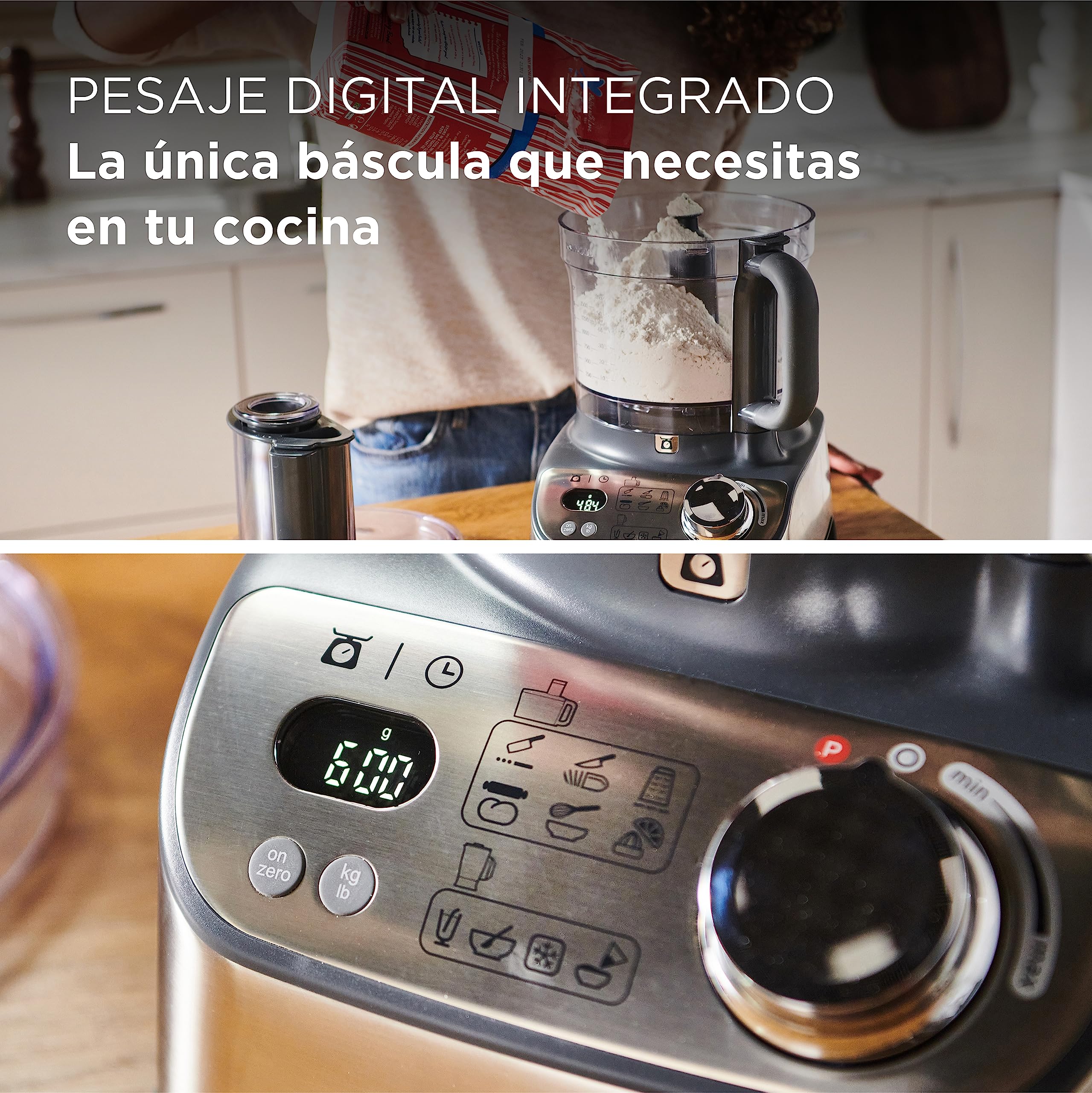 Kenwood MultiPro XL Weigh+ FDM72.990SS - Robot de cocina compacto con báscula y temporizador integrados, ExpressDice, depósito de trabajo de 3 l, velocidad variable, compartimento de llenado XL, 1000