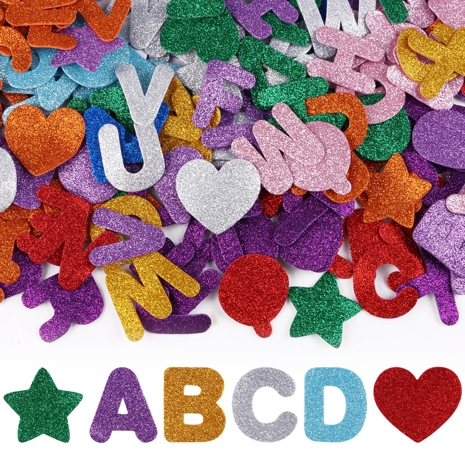280PCS Glitter Foam Alphabet Stickers - Self-Adhesive, A-Z, 10 Colors, Craft Supplies for Kids School Projects & Party Decorations