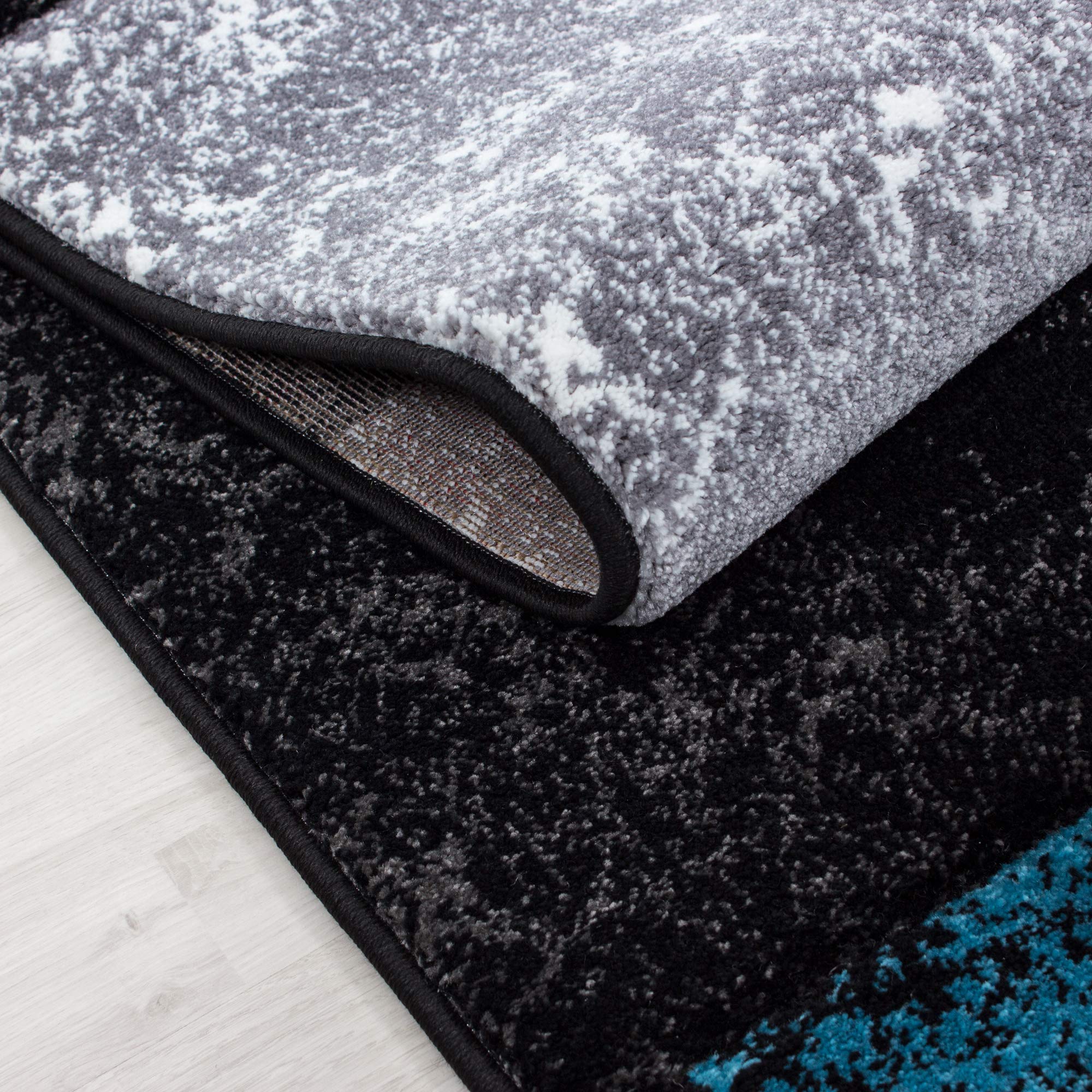 HomebyHome Teppich 120x170 cm Kurzflor Konturenschnitt in Schwarz Grau Blau Kariertes Design, Extra Weich, Waschbar, Pflegeleicht Für Wohnzimmer, Schlafzimmer, Esszimmer