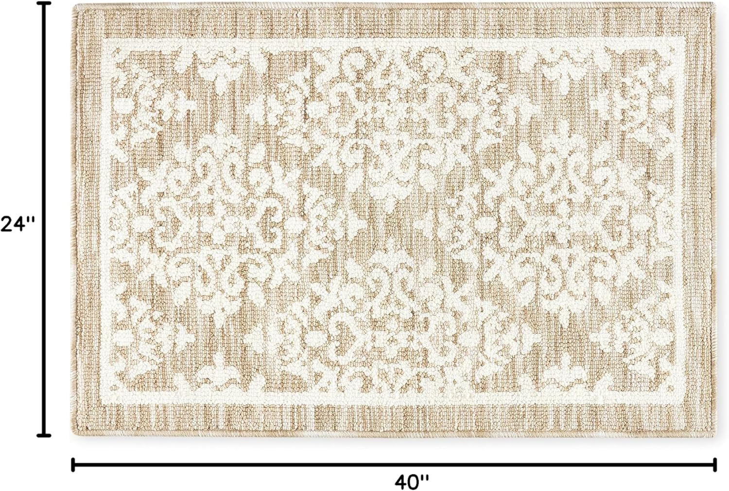Town & Country Everyday Walker Damask Medallion Everwash® Washable Multi-Use Decorative Rug, Tufted Kitchen Rug, Low-Profile Door Mat, Bedroom Rug and Bath Rug with Non-Slip Backing, Beige, 24"x40"