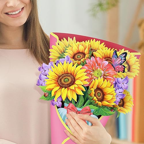 Miniatura 5 de Airpark Tarjeta desplegable de papel, girasol, tarjetas de felicitación de 12 pulgadas, tarjetas emergentes 3D de papel de flores para siempre con